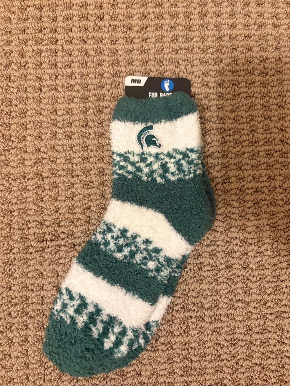 For Bare Feet Teal and White Fuzzy Striped Crew Socks
